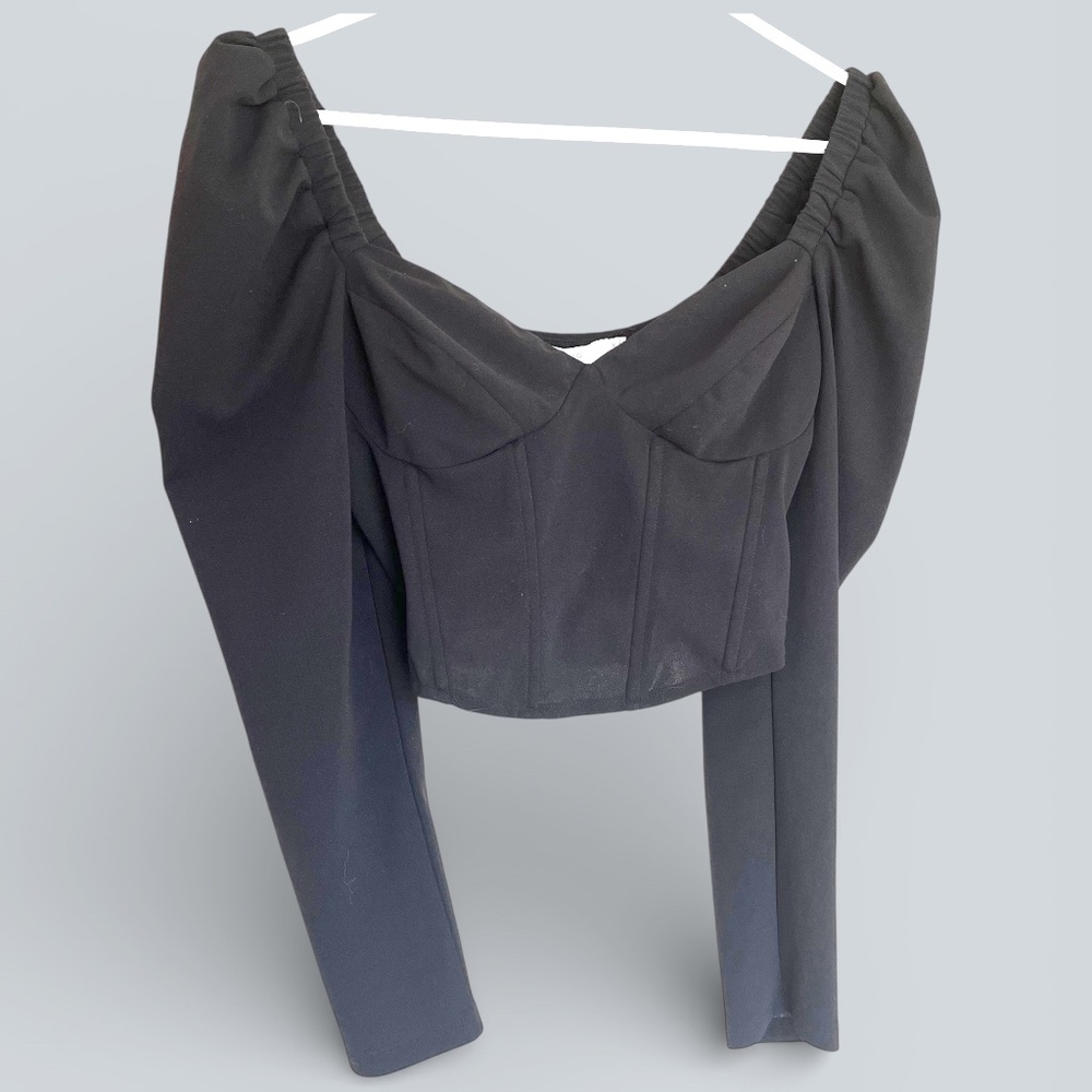 ASTR Black Poly Crepe Off Shoulder Crop Blouse Size Medium